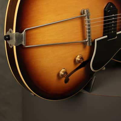 1956 Gibson ES-225 T Sunburst with original Brown hardshell case image 14