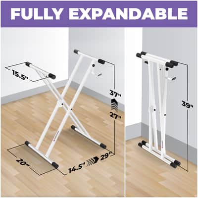 Liquid Stands White Piano Keyboard Stand - X Style Adjustable & Portable Heavy Duty Music Stand (White) image 2