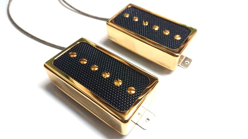 Q pickups Humbucker Sized P90s Set GOLD COVER BLACK FOIL PAF Fits Gibson Epi Greco Ibanez P90 Tone image 1