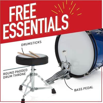Drum Set, 5 Piece 16 Inch Junior Drums Kit with Bass, Toms, Snare Drum, Cymbal, Hi-Hat, Drumsticks & Seat for Beginner (Metallic Blue) image 2
