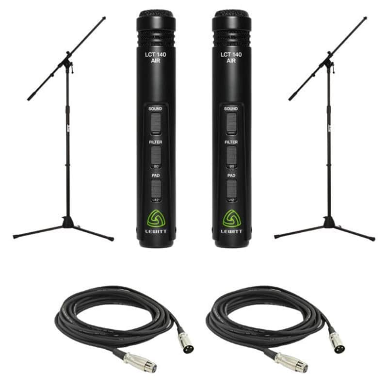 Lewitt LCT 140 AIR Small-Diaphragm Condenser Microphone (Stereo Pair), 2x On-Stage MS7701B Boom Mic Stands & 2x XLR Cables image 1