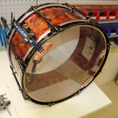 HHG drums 14x7 Bubinga, Tulipwood, Maple  2021 High Gloss Natural Lacquer, Herringbone Inlay, Black Nickel Hardware image 8