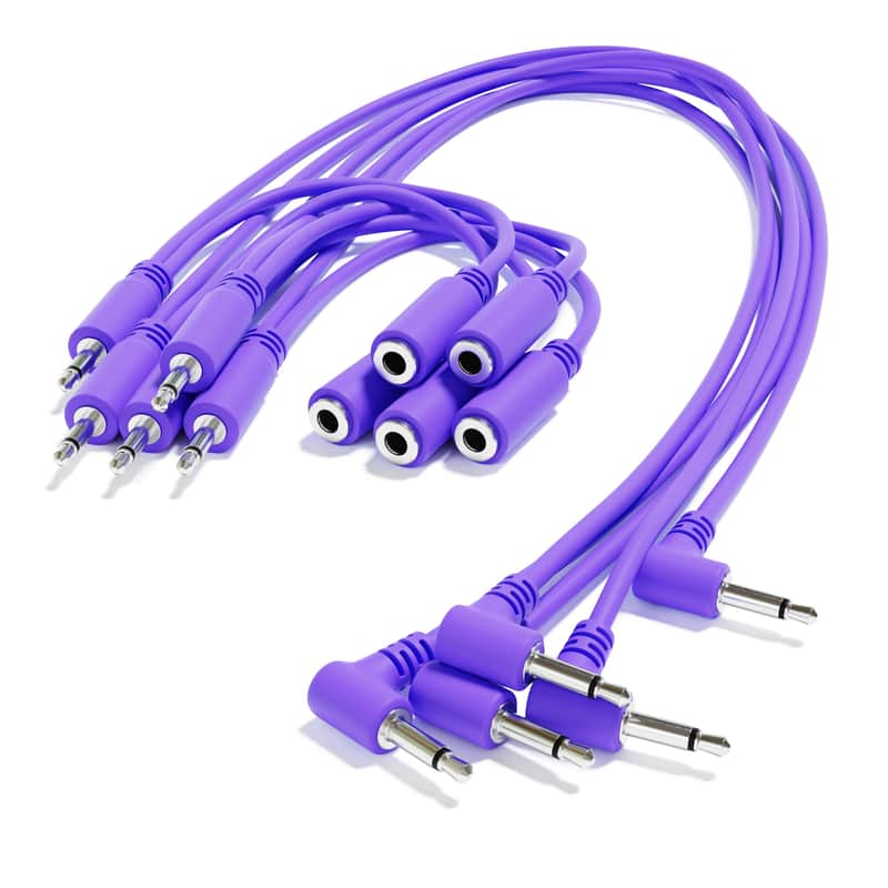 ExcelValley [Purple | 200 cm - 78.74"] 5-Pack - Right Angle Hopscotch Mono Splitter Y Patch Cables TS 3.5mm 1/8" Eurorack Synth image 1