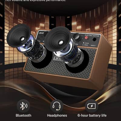 LEKATO 10W Mini Guitar Amp, Portable Electric Guitar Amplifier with Clean/Overdrive Channel, Headphone Jack, AUX Input, Bluetooth, Rechargeable image 2