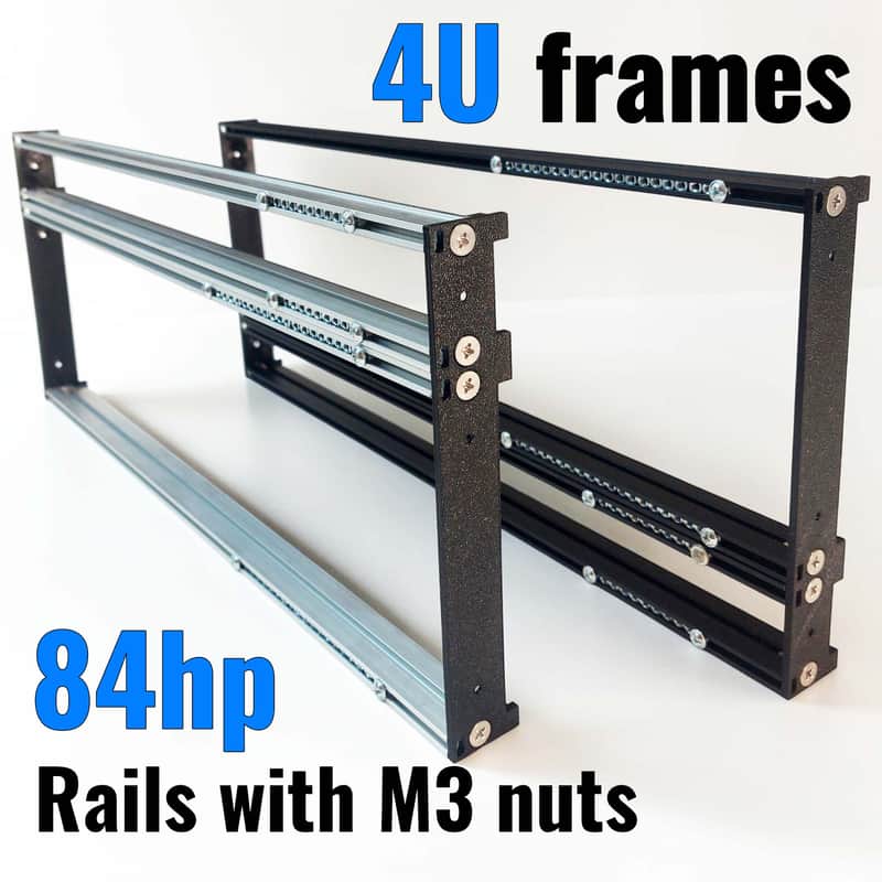 4U (3U+1U) 84HP Eurorack Rails Kit with Brackets & M3 nuts (Black / Silver) image 1