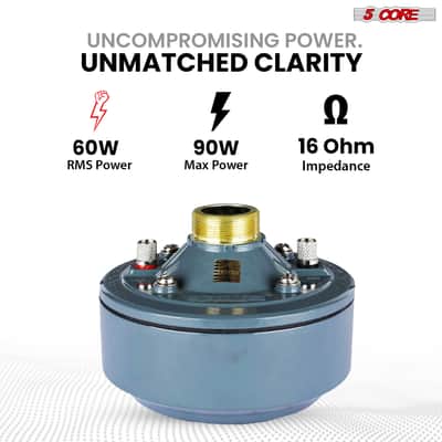 5 Core Compression Driver 2" Horn Tweeter 600W Titanium Diaphragm 16 Ohms 18 TPI All Weather Use image 4