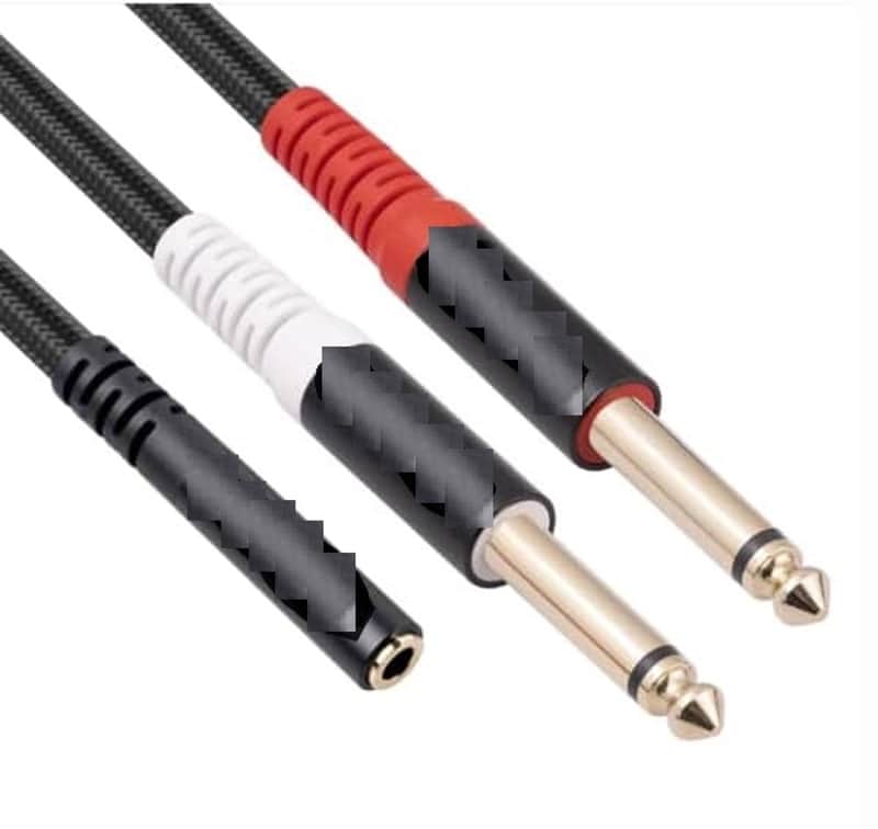 3.5mm 1/4 inch Stereo TRS Female to 2 Dual 6.35mm Mono TS Male Y Splitter Premium Cable 30CM image 1