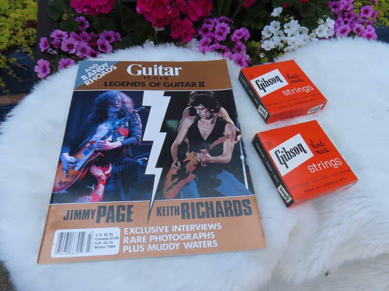GUITAR PLAYER LEGENDS of GUITAR ll 1984 KEITH RICHARDS JIMMY PAGE RANDY RHODES MUDDY WATERS & VINTAGE GIBSON STRINGS CASE CANDY GIFT! image 1