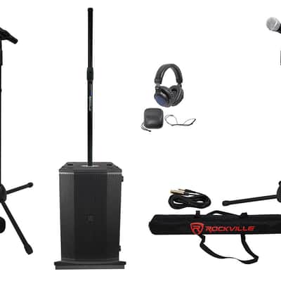 DJ Package 2) 10" Imperio SUB210 Active DJ PA Subwoofers+Stands+Headphones+Mics image 1