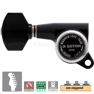 NEW Gotoh SG381-07 MGT 6 In-Line Set Locking Tuners NON-Staggered TREBLE - BLACK image 1