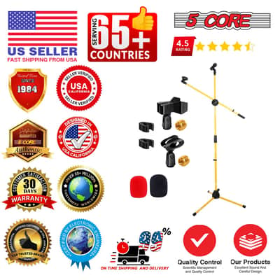 5 Core Dual Microphone Stand 2 Pack, Adjustable Tripod Floor Stand with Boom Arm, Yellow image 11