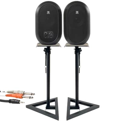 JBL Desktop Bluetooth Monitors Pair bundle with Speaker Stands and XLR Cable image 1