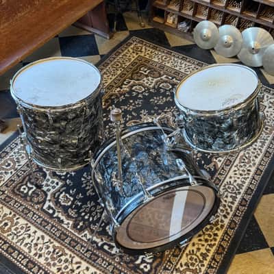 VINTAGE 1960's-70's Slingerland Mixed Era Drum Set in Black Diamond Pearl - 14x20, 9x13, 16x16 image 14