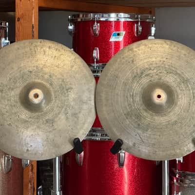1940's Zildjian 15" Trans Stamp Hi Hat Cymbal Set US Military Transitional image 8