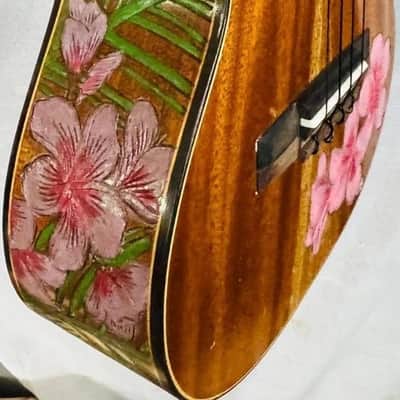 Baritone Ukulele Handmade by Blueberry,4 String Wood Floral Motif Ukulele ,Custom Handcrafted Wooden Ukulele,Nylon String image 5