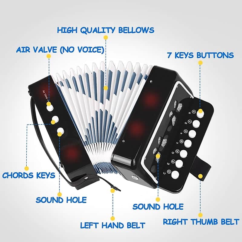 Kids Accordion,Toy Accordion for Kids Ages 3 5 9 7 10 12 Child Children Toddlers Beginners Mini Accordion Musical Instrument 10 Keys Button Small for Boy Girls Christmas(Black) image 1