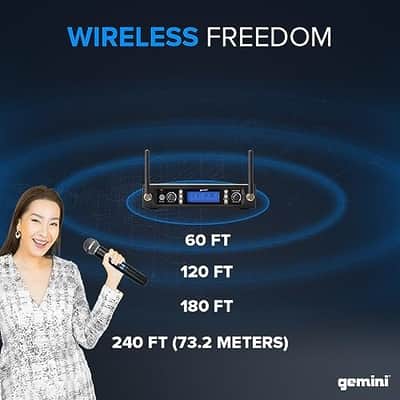Gemini Sound Pro Dual Wireless Microphone System, Professional Handheld Long Range (150 Ft) Mic Set for DJ, Church, Karaoke, XLR Connector, 2 (UHF-6200M) Microfono image 5