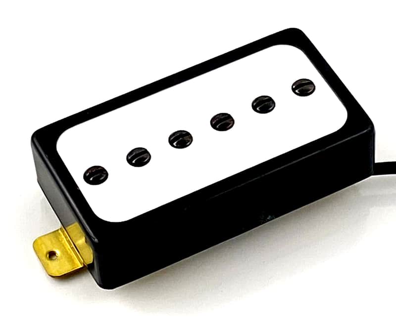 Dragonfire H90 Humbucker Sized/Cased Single Coil P90 Style Bridge Pickup, Black Ring w/ White Inlay image 1