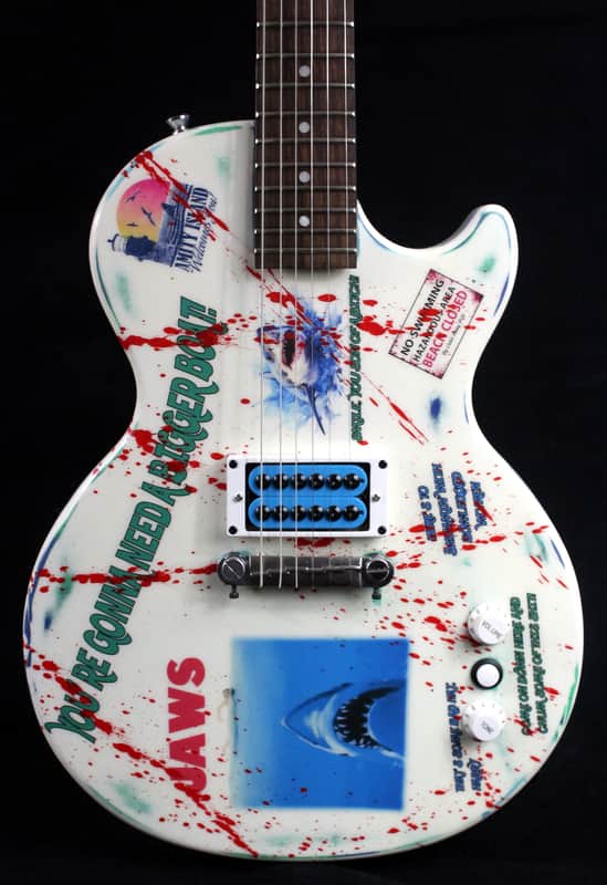 Custom Painted and Upgraded Epiphone Les Paul JR, Aged and Worn With Graphics and Matching Headstock image 1