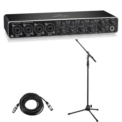 Behringer Behringer U-PHORIA UMC404HD USB 2.0 Audio Interface - Bundle With XLR Professional Microphone Cable 15', Tripod Microphone Stand with Telescoping Boom (3 Items) image 1