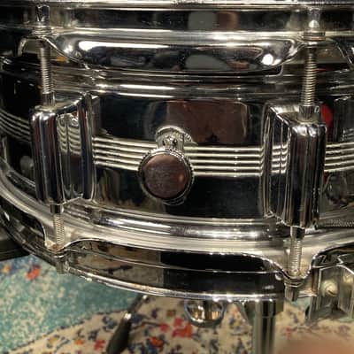 David Frangioni Collection, Rogers - 14x5" Metal, 5-Line, Dyna-Sonic, Chrome Over Brass, Snare Drum, With Beavertail Lugs, 1960's - Chrome image 14