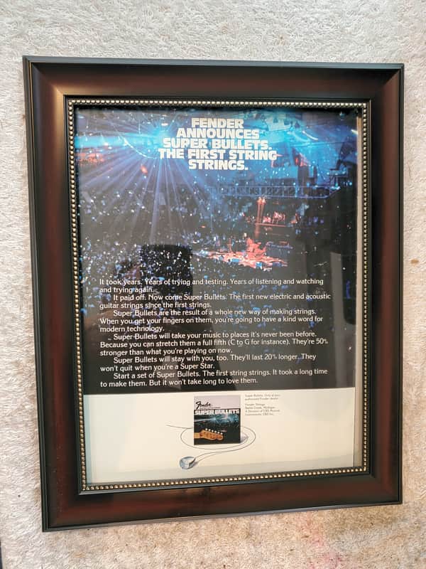 1975 Fender Guitars Color promotional Ad Framed Fender Super Bullet Strings Original image 1