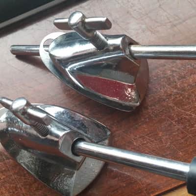 Tama Vintage TRAK PAIR Bass Drum SPUR MOUNTS W/ BACKING PLATE & LEGS MIRROR IMAGE RARE PARTS 80s image 9