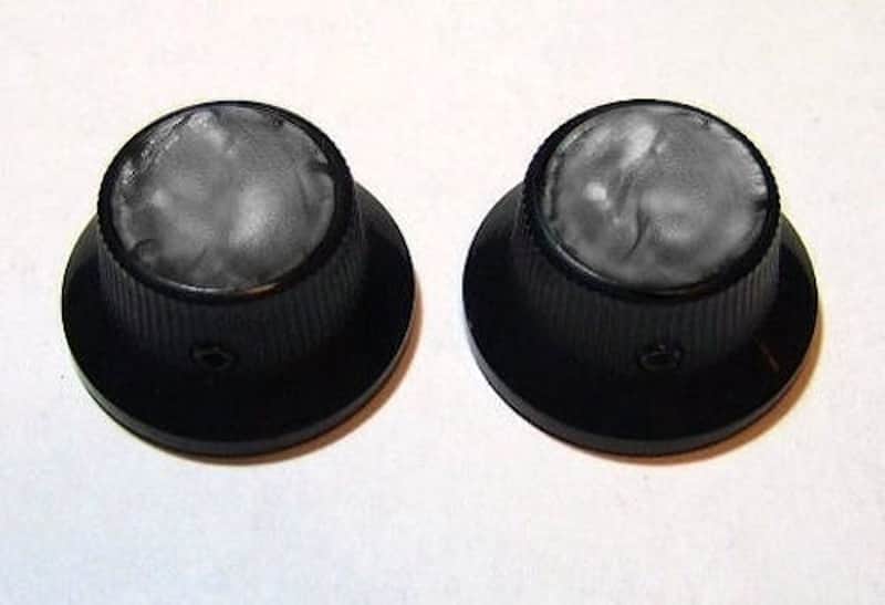 Guitar Parts METAL TOPHAT Skirt KNOBS 1/4inHole - SMOKEY BLACK PEARL TOP - Set of 2 - BLACK image 1