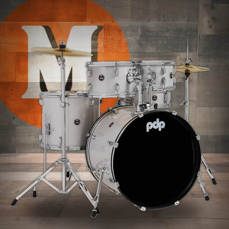 PDP Center Stage 5-Piece Drum Kit with Hardware Cymbals and Throne - Diamond White Sparkle (PDCE2215KTDW) imagen 1