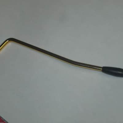 very lightly used Squier Gold Trem Bar with Black Tip, 6mm large threads (metric 6M, IMPORT) (for Squier Affinity and Classic Vibe Strat that use 6mm large thread trem bar - can be for other brand model guitars) 2000-2020 (NOT for USA or MIM Strats) RIGHT image 7