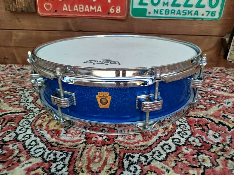 LUDWIG Downbeat 14"x4" Blue Sparkle, 1965. Vintage. image 1