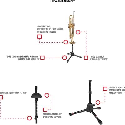 Gator Frameworks Tripod Style Stand for Standard-Sized Trumpets (GFW-BNO-TRUMPET) image 4