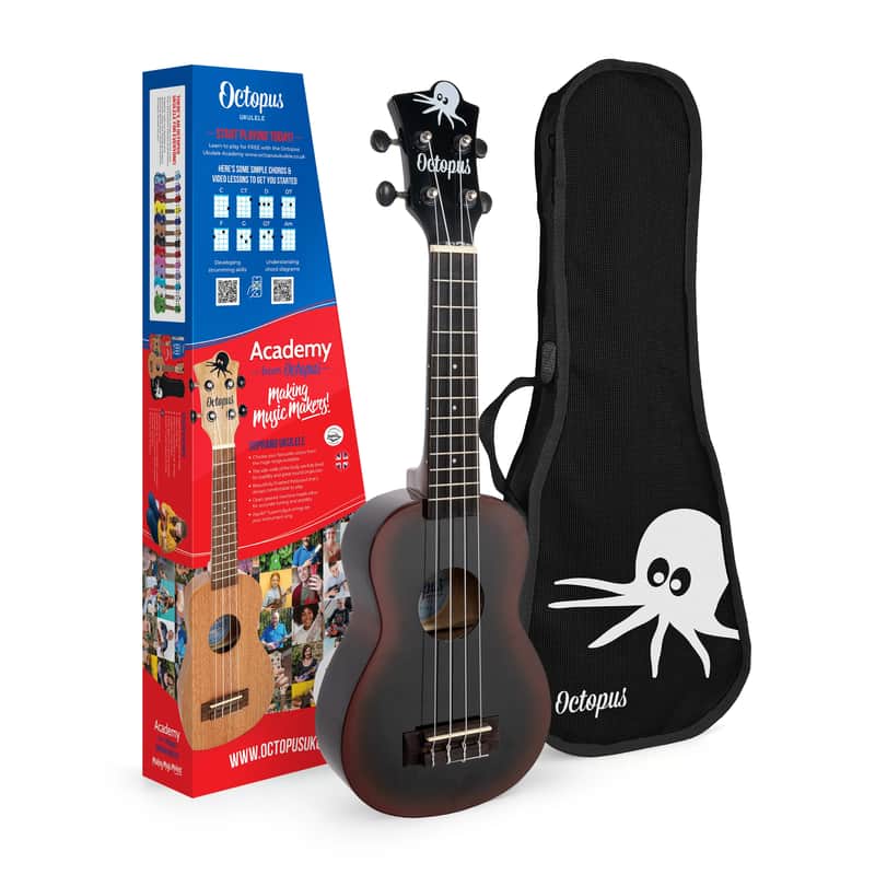 Octopus Academy Soprano Ukulele + Free Wooden Stand - Black Burst image 1