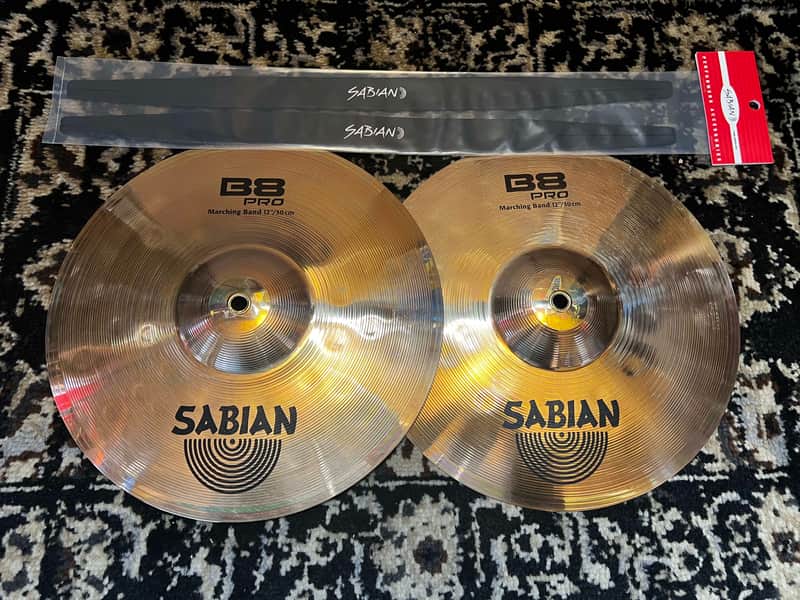 Sabian 12" B8 Pro Marching Band Cymbals w/ Straps - Brilliant image 1