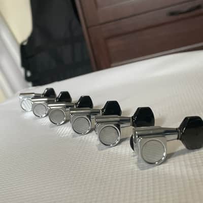 1990's Electric Dual Pin Chrome/Black Tuning Pegs Tuners 6 In Line Fits Ibanez RG Series image 1