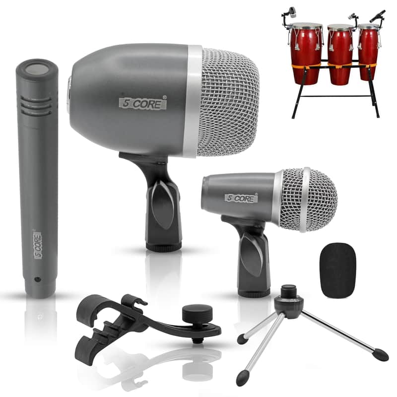 5Core Conga Mic Snare Tom Microphone Drum Kit Condenser XLR Instrument Mics GREY image 1