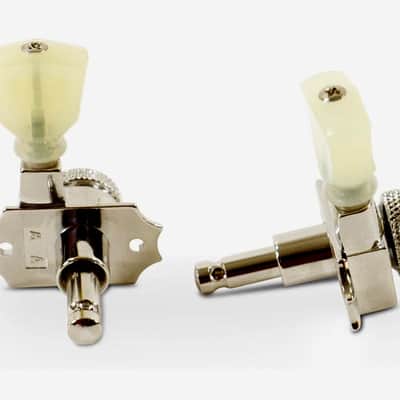Kluson Revolution Locking Tuners 3x3 Pearloid keystone button - Nickel KRGL-3-NP image 4
