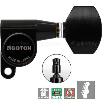 NEW Gotoh SG360-EN07 MG Locking Tuners Set 6 in line w/ EBONY Buttons - BLACK