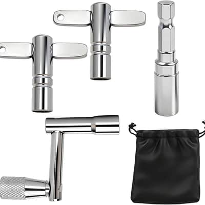 4 Pack Drum Keys for Tuning High Tension Drums, Standard Drums Tuner Key with Drill Bit Adapter, Multi-Tool Keychain with Chrome Drum Wrench for Acoustic & Electronic Drums image 1