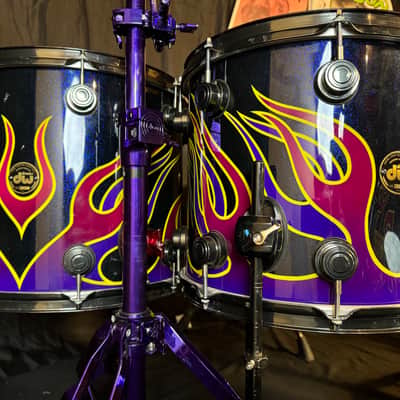 Rikki Rockett's POISON, 1991 Native Tongue Tour DW 5-Piece Drum Set, Purple Sparkle Flame image 3