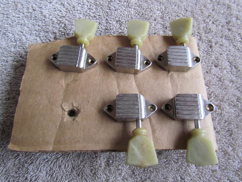 Set Of 5 Kluson Waffle Back Tuners 1960's Nickel Plated Keystone Buttons For Everly Brothers Vintage image 1