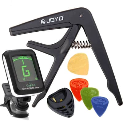 JOYO + CALINE Package Deal -JOYO JCP-01 Guitar Capo Quick Change Key Clamp +   Caline CT-03B Tuner + Picks image 1