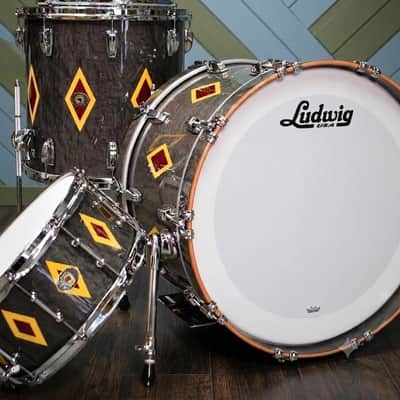Ludwig 110th Anniversary Legacy Mahogany 13/16/22/6.5x14 4pc. Drum Kit Charcoal w/Diamond Flash Inlay 2019 - Diamond Flash Charcoal image 1