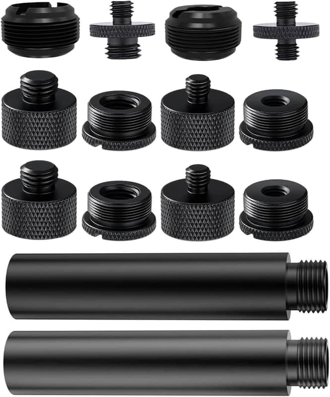 Unbranded 14 Pack Microphone Stand Adapter AluminumAlloy with Extension Tube,3/8 to 5/8 and 1/4 Threaded Screw Mount for Mic Boom Arm,Camera Tripod,Camera Stand Arm,Fill Light,Projector Support Bracket(Black) image 1