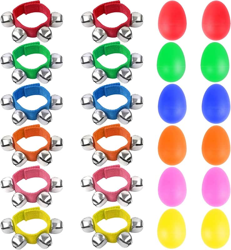24 Packs Shaker Musical Instruments for Kids, 12 Packs Egg Shaker and 12 Packs Wrist Hand Band Jingle Bells image 1