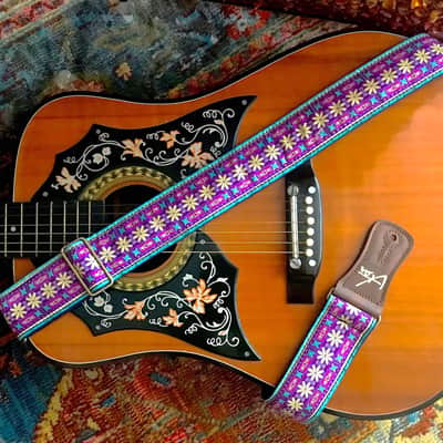 Handmade Psychedelic Purple Flower Chain Guitar Strap - Vtar Vegan Guitar Straps image 1