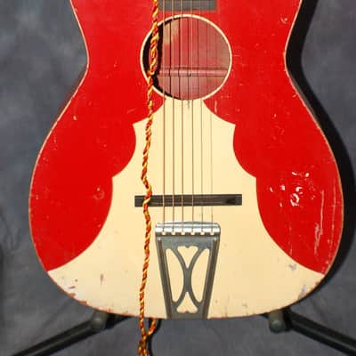 1955 Red White Harmony Sundale Stella Colorama Cowboy Guitar Cord