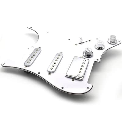 White HSS Strat Style Guitar Loaded Prewired Pickguard with Chrome Hardware image 1