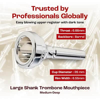 Denis Wick Classic Trombone Mouthpiece Silver Plated, 5880-12CS - V-Type Design for Balanced Tone & Smooth Response - Small Shank Fitting Trombone Accessory 24.7 x 6.5 x 6.1mm image 4