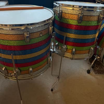 Rare Ludwig Patrick Carney Salesman Sample Kit – Matching Multi-Color Sparkle – 24/18/16/13 + Snare image 3